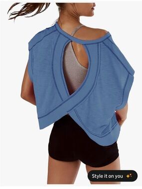 Women Short Sleeve Workout Shirts Open Back Tops Casual Yoga Y2k Athletic Gym XL